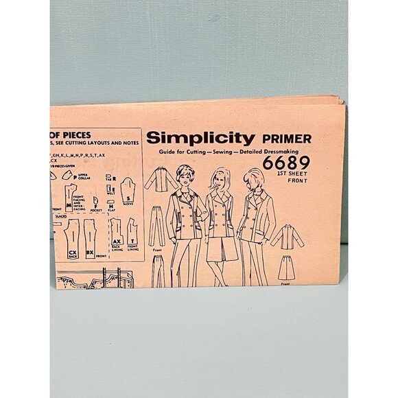Simplicity 6689 Sewing Pattern Misses 1966 Jacket Skirt Slacks Cut Sz12 Vintage - Picture 7 of 9